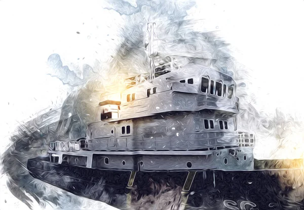 Yelkenli tekneler rıhtıma, liman sanatı illüstrasyonları klasik