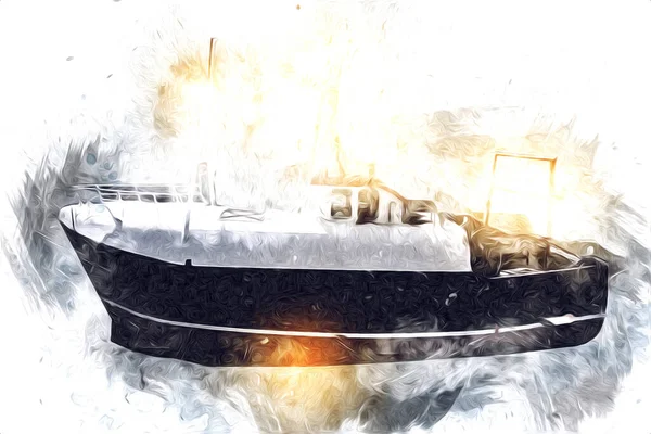 Yelkenli tekneler rıhtıma, liman sanatı illüstrasyonları klasik