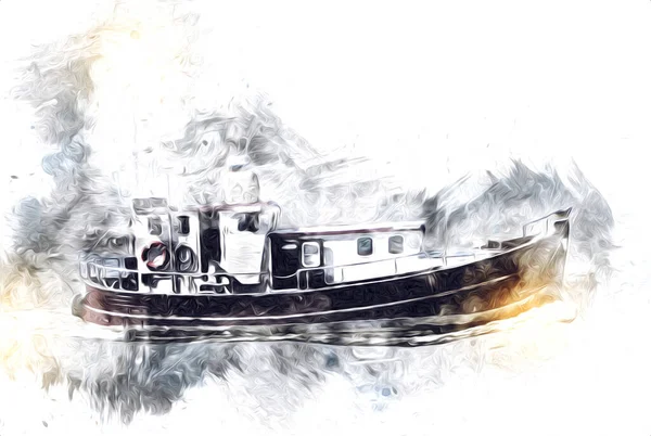 Yelkenli tekneler rıhtıma, liman sanatı illüstrasyonları klasik