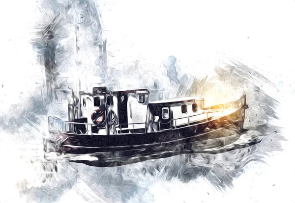 Yelkenli tekneler rıhtıma, liman sanatı illüstrasyonları klasik