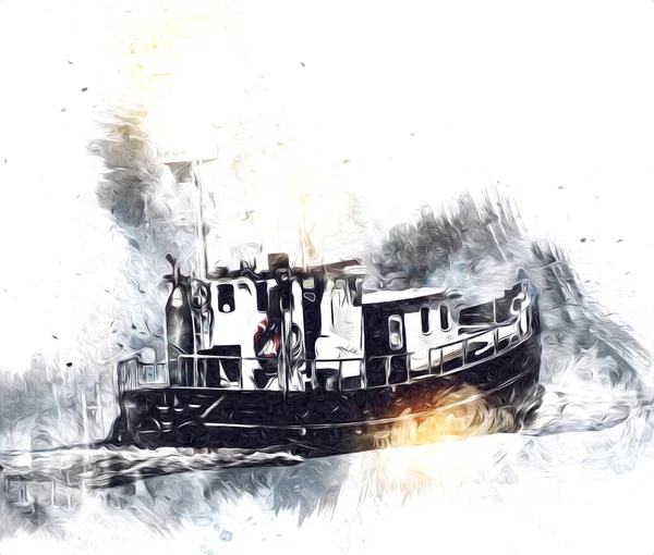 Yelkenli tekneler rıhtıma, liman sanatı illüstrasyonları klasik