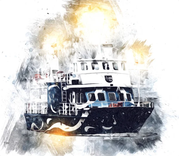 Yelkenli tekneler rıhtıma, liman sanatı illüstrasyonları klasik