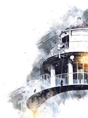 El çizimi suluboya deniz feneri illüstrasyon sanat klasiği çizimi