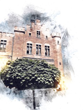 Kolobrzeg eski şehir, belediye binası, poland resim çizimi