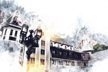 Kolobrzeg eski şehir, belediye binası, poland resim çizimi