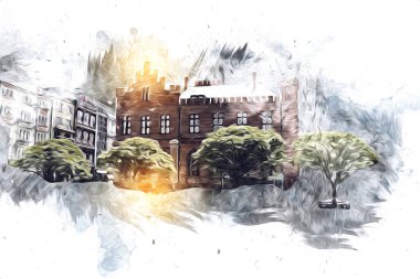 Kolobrzeg eski şehir, belediye binası, poland resim çizimi