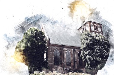 Kolobrzeg eski şehir, belediye binası, poland resim çizimi