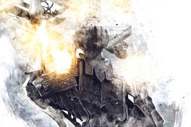 Antika sokak feneri el yapımı sanat eskileri çiziyor.