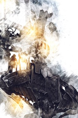 Antika sokak feneri el yapımı sanat eskileri çiziyor.