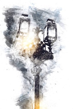 Antika sokak feneri el yapımı sanat eskileri çiziyor.