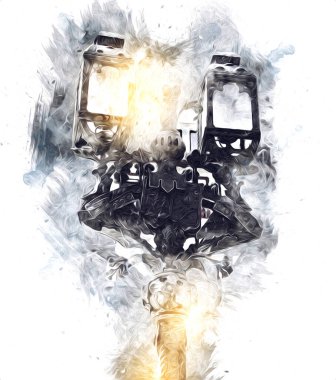 Antika sokak feneri el yapımı sanat eskileri çiziyor.