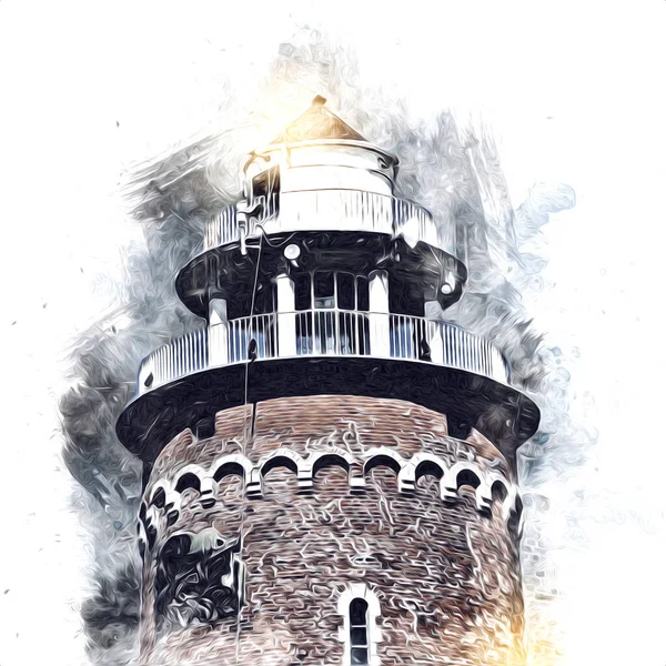 El çizimi suluboya deniz feneri illüstrasyon sanat klasiği çizimi