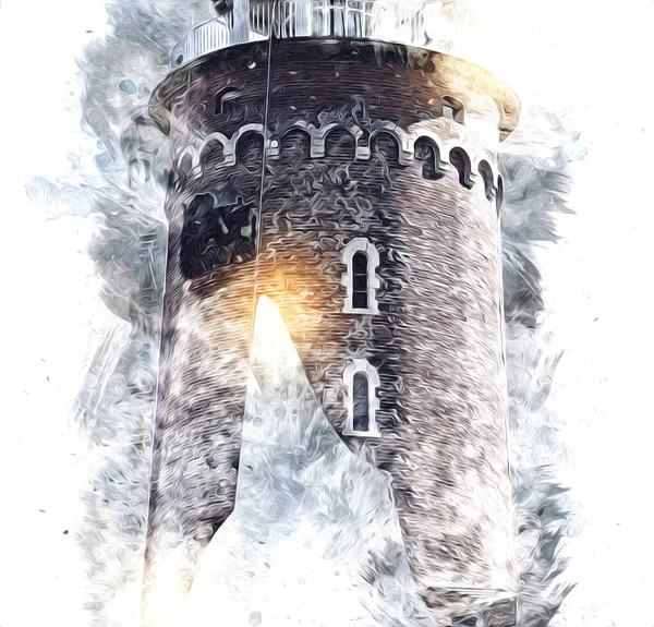 El çizimi suluboya deniz feneri illüstrasyon sanat klasiği çizimi