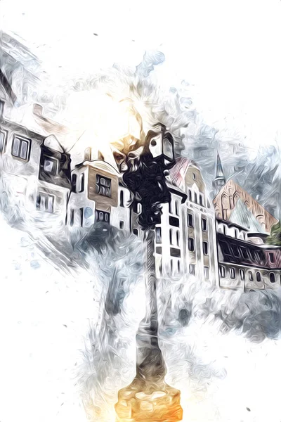 Kolobrzeg eski şehir, belediye binası, poland resim çizimi