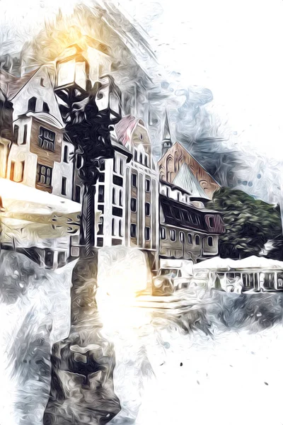 Kolobrzeg eski şehir, belediye binası, poland resim çizimi