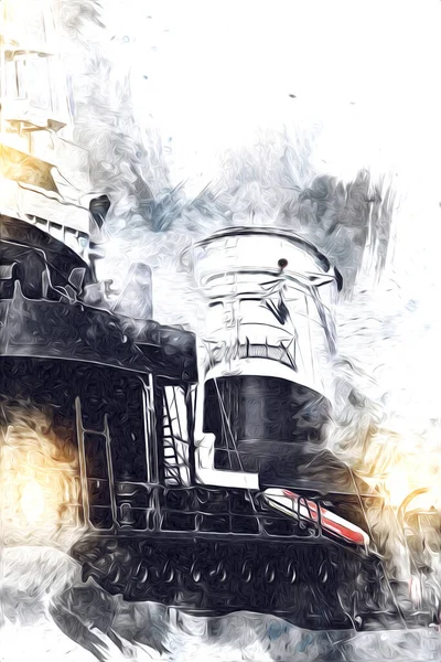 Savaş gemisi deniz illüstrasyonu antika sanat eseri çizimi