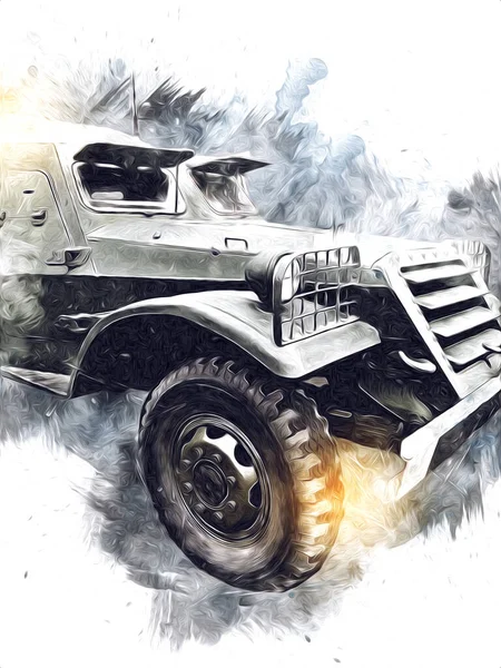 Armored Vehicle Technical Military Truck Art Illustration Isolated Sketch — Stock Photo, Image