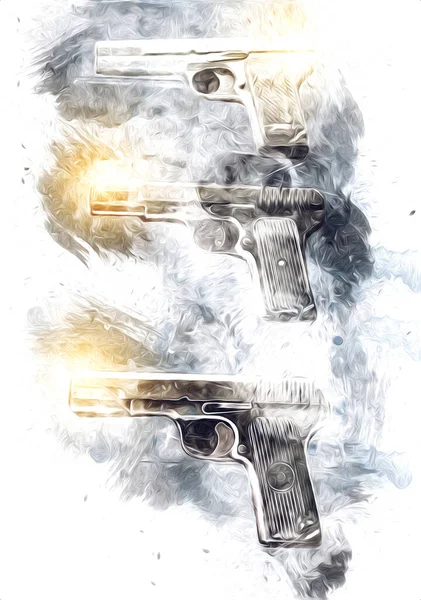 Revolver Illustrazione Pistola Vintage Disegnata Mano Set Vecchie Pistole Stile — Foto Stock