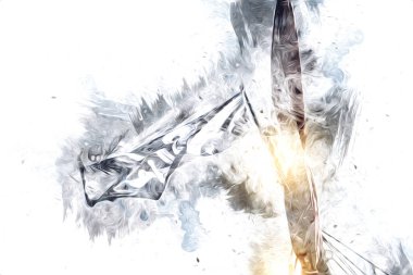 Korsan bayrağında kafatası ve kemikler, resim çizimi klasik