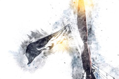 Korsan bayrağında kafatası ve kemikler, resim çizimi klasik