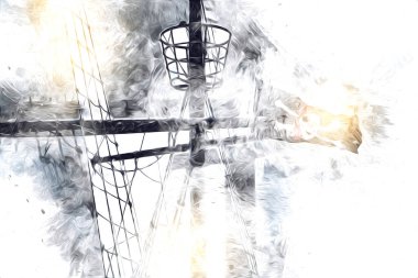 Korsan bayrağında kafatası ve kemikler, resim çizimi klasik