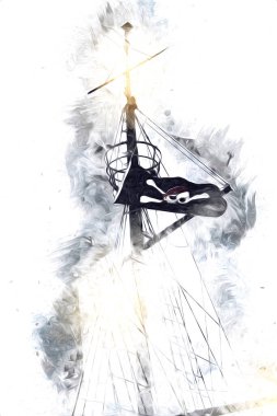 Korsan bayrağında kafatası ve kemikler, resim çizimi klasik