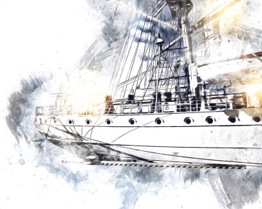 Antika tekne deniz motifi el yapımı sanat eseri çizimi