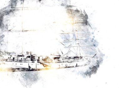 Antika tekne deniz motifi el yapımı sanat eseri çizimi