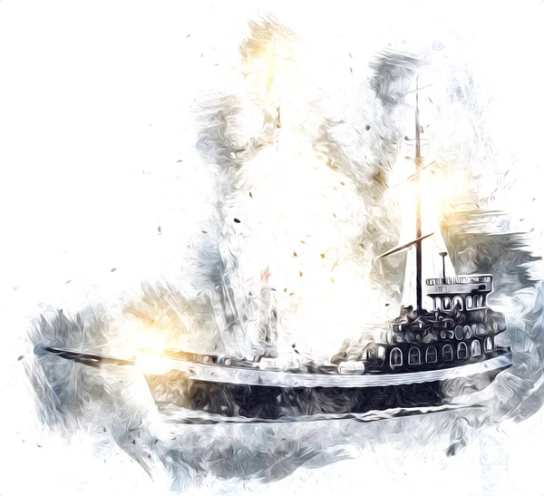 Piratenschiff Segeln Auf Dem Meer Illustration Kunst Zeichnung Skizze Jahrgang — Stockfoto