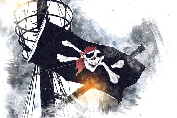 Schedel Botten Een Piratenvlag Kunst Illustratie Tekening Schets Vintage — Stockfoto