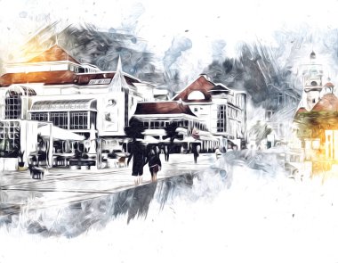 Sopot sanat çiziminde kare ve gezinti mimari dönüm noktası