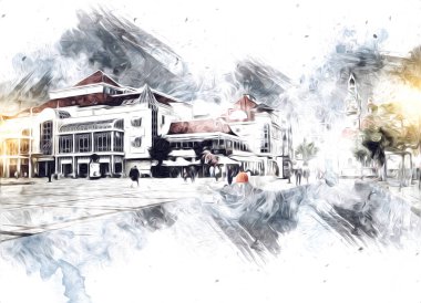 Sopot sanat çiziminde kare ve gezinti mimari dönüm noktası