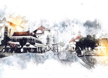 Sopot sanat çiziminde kare ve gezinti mimari dönüm noktası