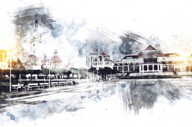 Sopot sanat çiziminde kare ve gezinti mimari dönüm noktası