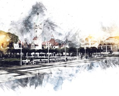 Sopot sanat çiziminde kare ve gezinti mimari dönüm noktası