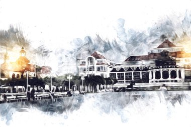 Sopot sanat çiziminde kare ve gezinti mimari dönüm noktası