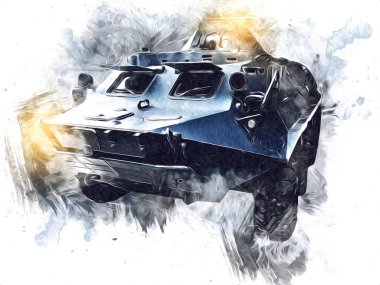 Vintage tank izole çizim sanat illüstrasyonu