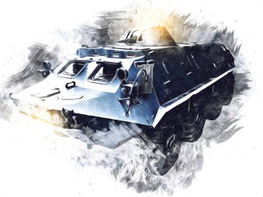 Vintage tank izole çizim sanat illüstrasyonu