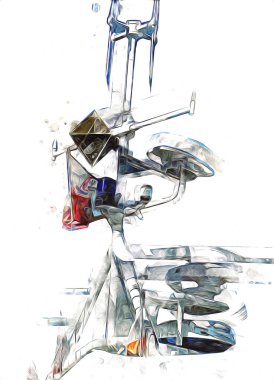 Donanma gemisinde askeri radar takibi, sanat eseri çizimi klasik.