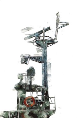 Donanma gemisinde askeri radar takibi, sanat eseri çizimi klasik.