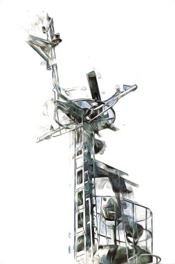 Donanma gemisinde askeri radar takibi, sanat eseri çizimi klasik.