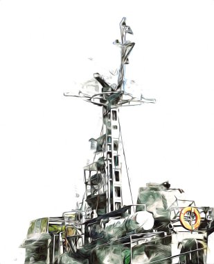 Donanma gemisinde askeri radar takibi, sanat eseri çizimi klasik.