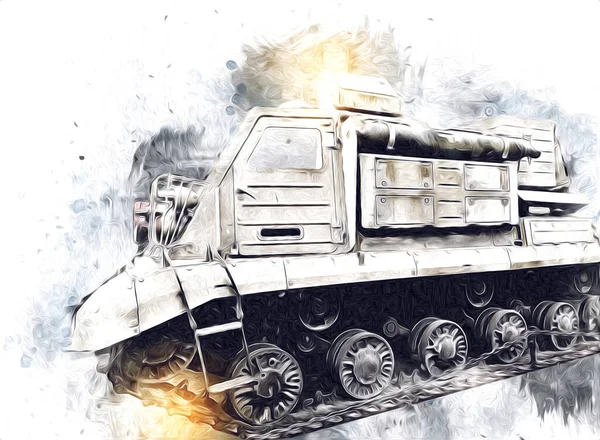 Vintage Tank Geïsoleerde Tekening Schets Kunst Illustratie — Stockfoto