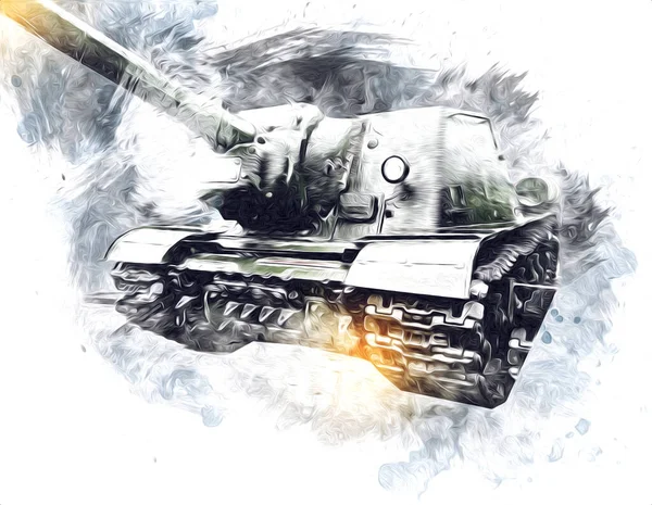 Jahrgang Der Panzer Isoliert Zeichnung Skizze Kunst Illustration — Stockfoto