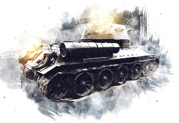 Jahrgang Der Panzer Isoliert Zeichnung Skizze Kunst Illustration — Stockfoto