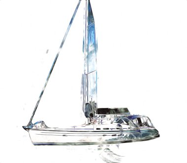 Yelkenli tekneler marina sanat illüstrasyonuna yerleştirildi.