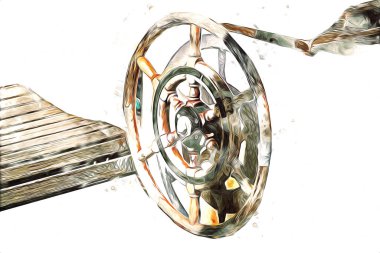 Yelkenli tekneler marina sanat illüstrasyonuna yerleştirildi.