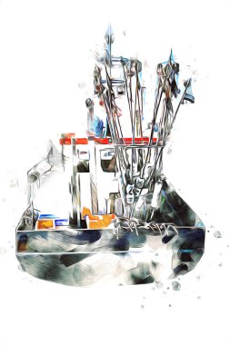 Yelkenli tekneler marina sanat illüstrasyonuna yerleştirildi.