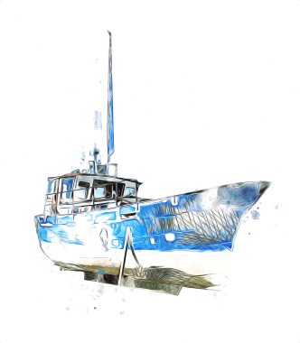 Yelkenli tekneler marina sanat illüstrasyonuna yerleştirildi.