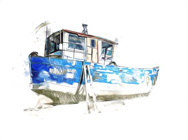 Yelkenli tekneler marina sanat illüstrasyonuna yerleştirildi.